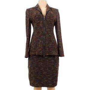 ST. JOHN KNIT TWEED SUIT WITH LEATHER TRIM